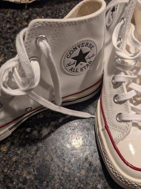 Converse Chuck Taylor All Star High-Top Sneakers - White with Red Trim NEW!!
